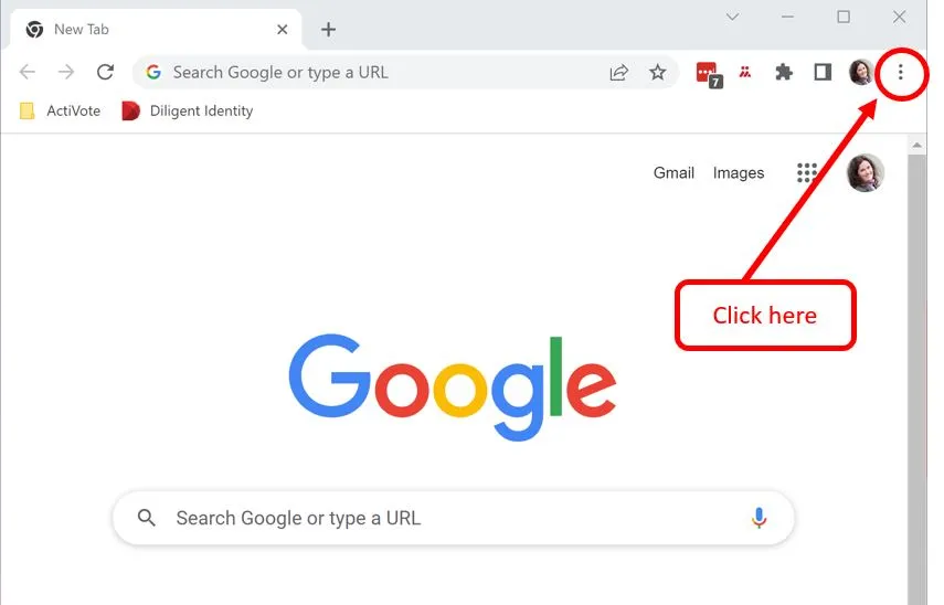 The Chrome menu, with Settings highlighted
