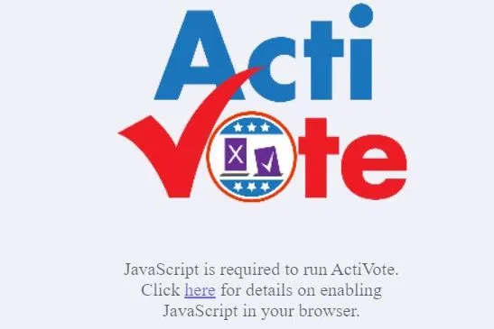 The ActiVote web app stuck on its logo, because the browser is not running JavaScript
