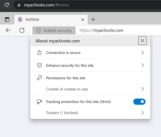 The Added security label in the Edge address bar